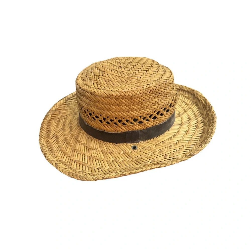 Straw Gambler sun Hat Vented leather band western Golf unisex Cowboy outdoors